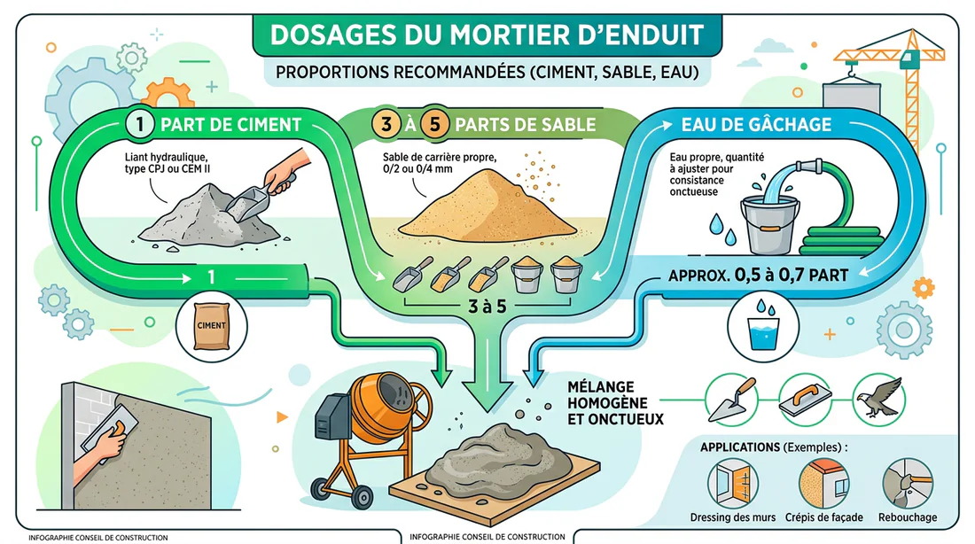 Infographie du dosage idéal pour un enduit de ciment
