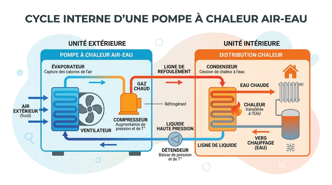 Schéma de fonctionnement d'une pompe à chaleur air-eau