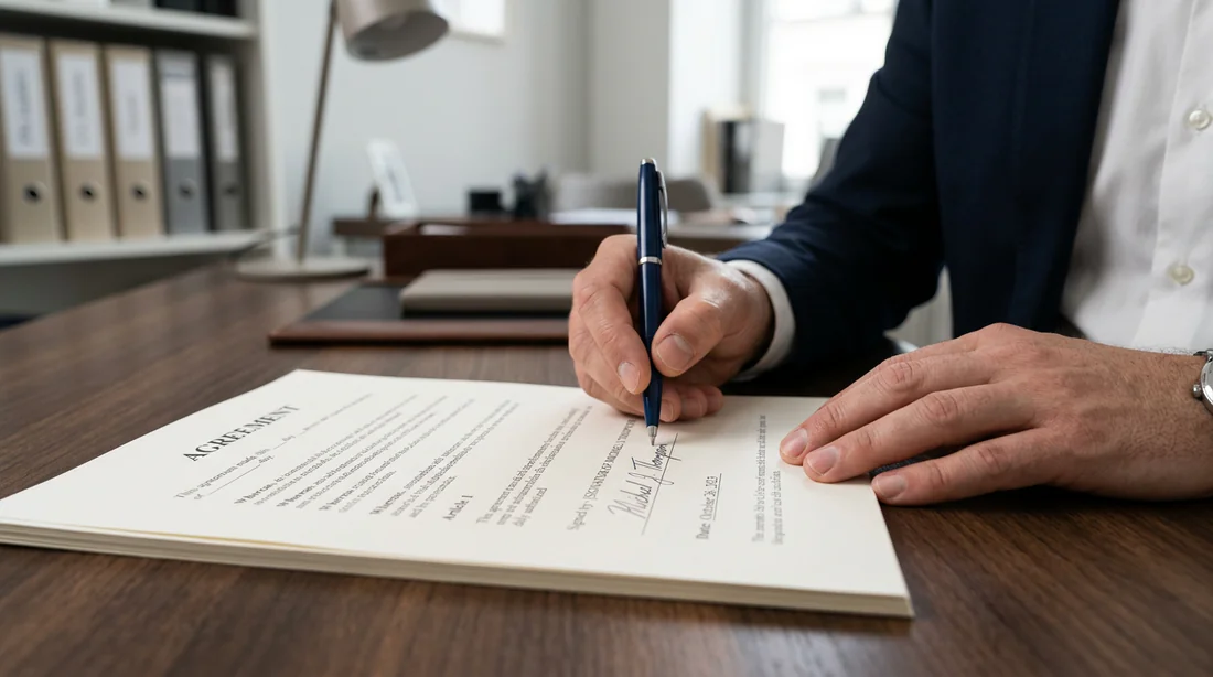 Signature d'un document juridique lors d'une expertise
