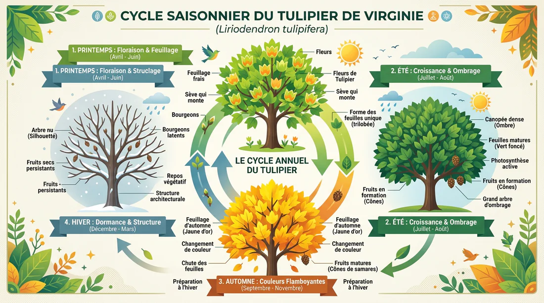 Infographie du cycle saisonnier du Tulipier de Virginie