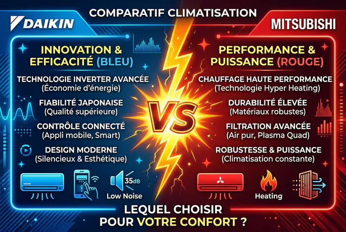 Miniature infographie comparatif Daikin contre Mitsubishi