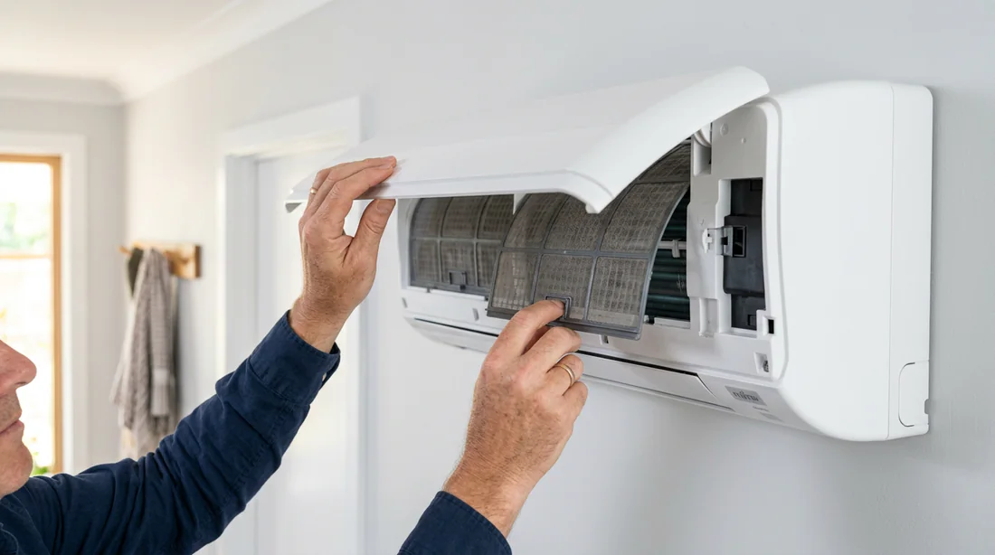 Ouverture du capot d un climatiseur Fujitsu Atlantic pour le nettoyage des filtres