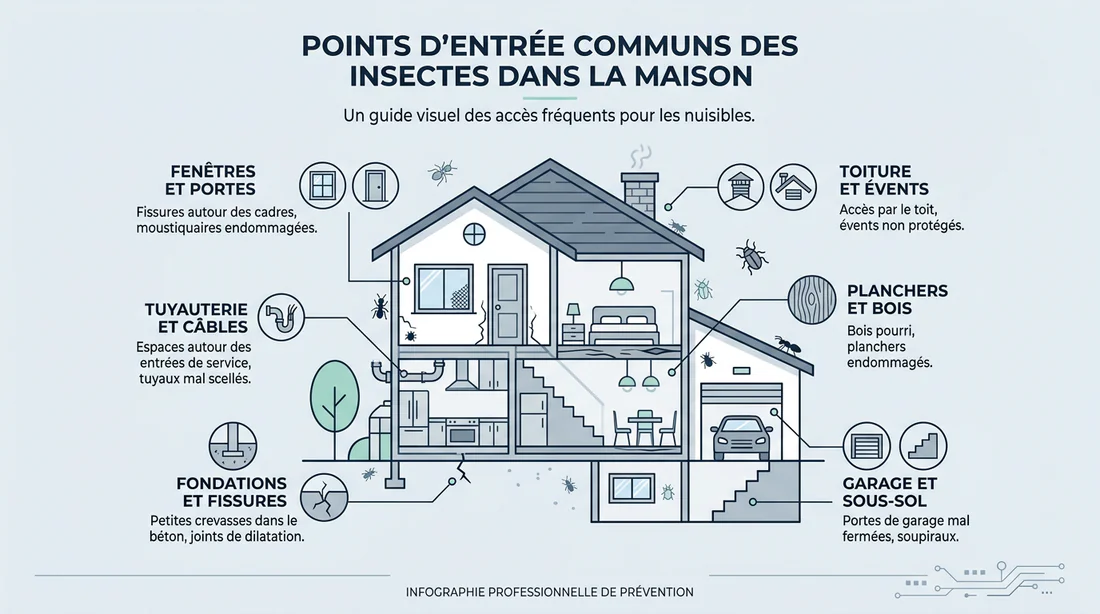 Schéma des points d'entrée des insectes dans une maison