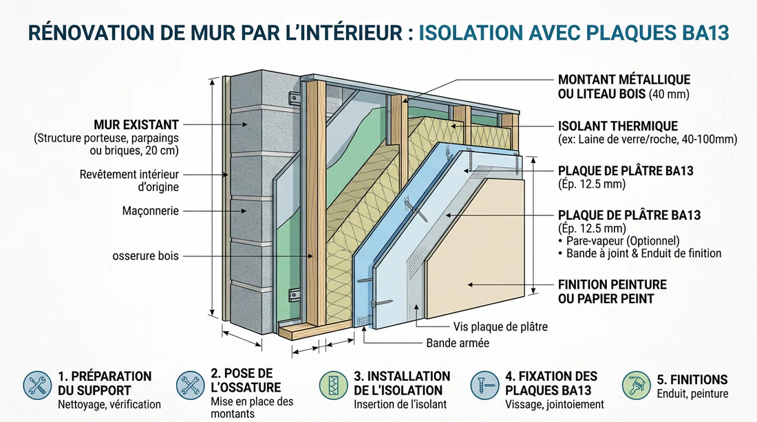 Schéma technique de la pose de placo en rénovation