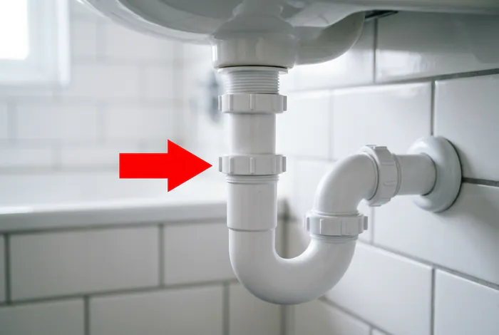 Siphon de lavabo avec indication des bagues de serrage