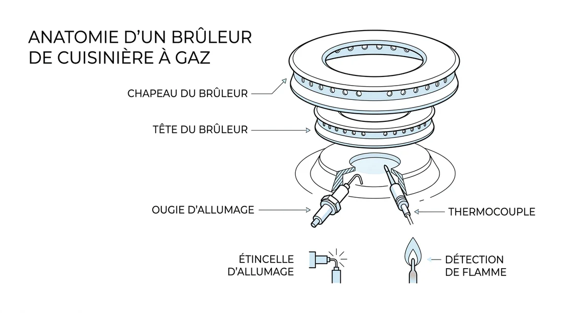 Schéma des composants d'un brûleur de plaque à gaz