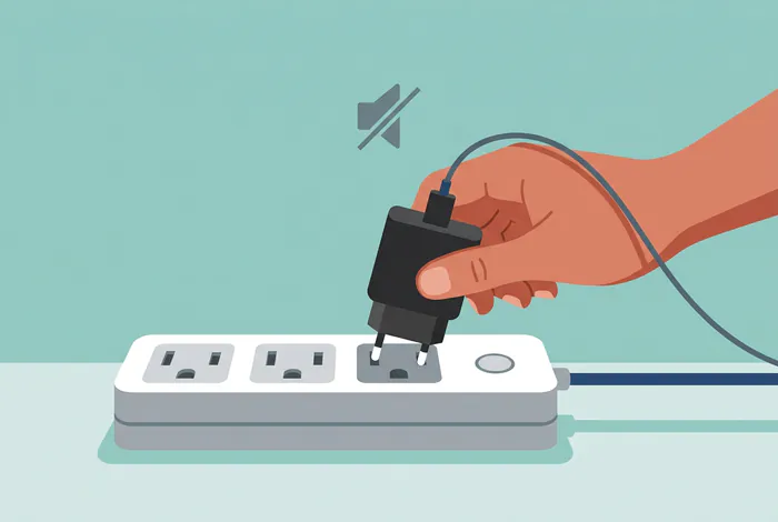 Main débranchant un chargeur de smartphone pour réduire les ondes