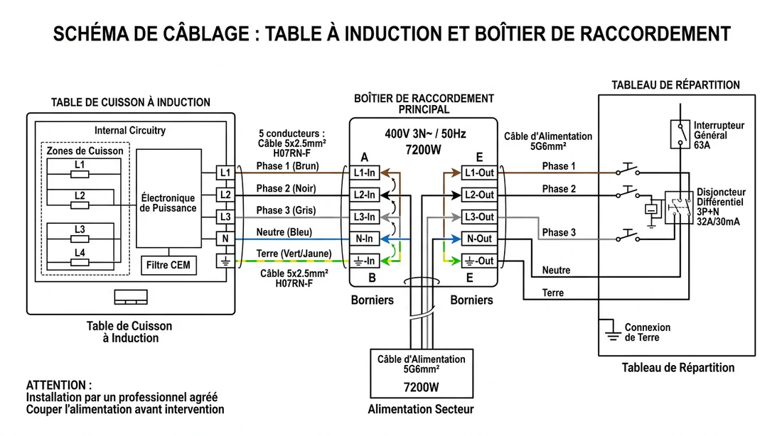 Schéma technique de câblage d'une plaque à induction