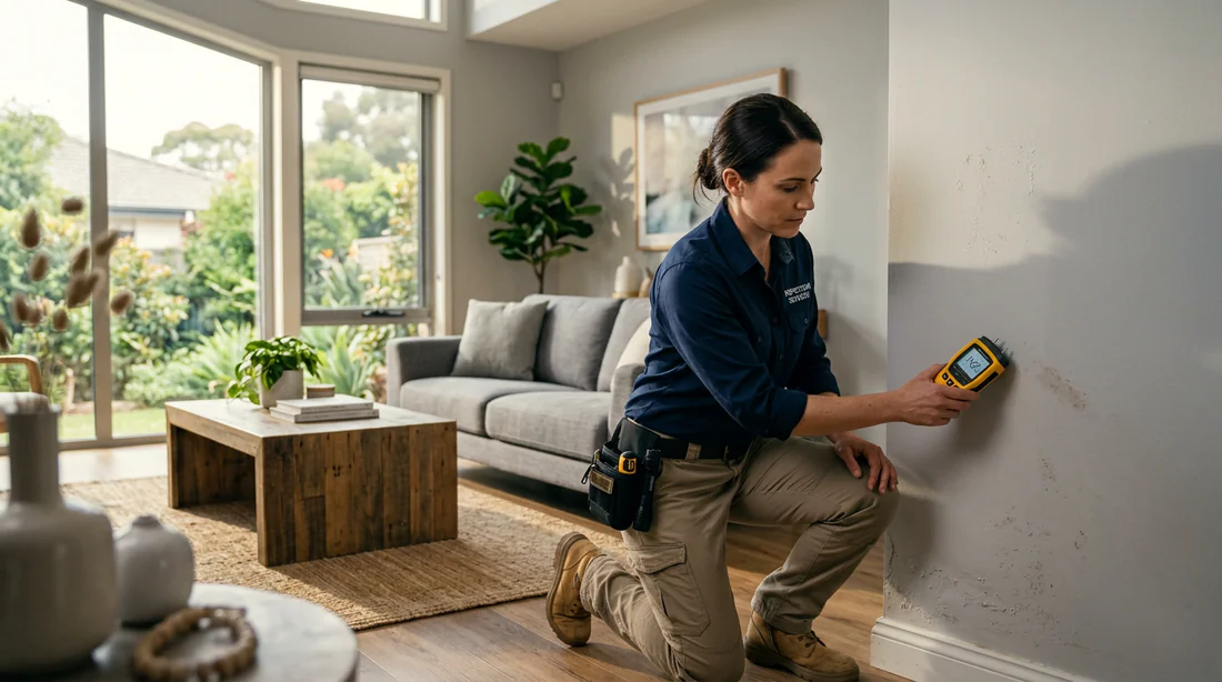 Expert bâtiment mesurant le taux d'humidité d'un mur avec un humidimètre professionnel