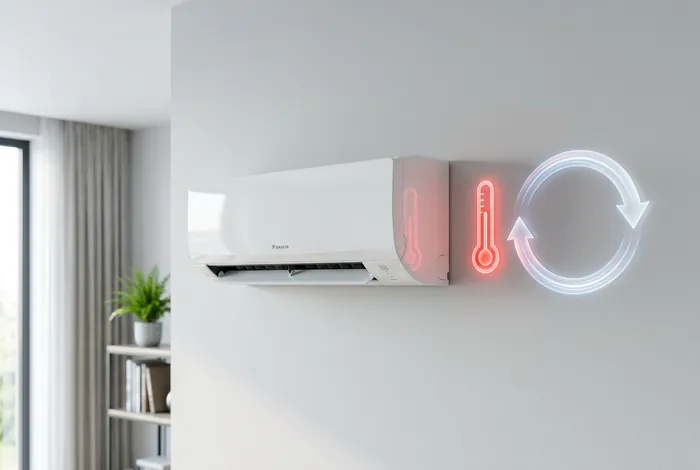 Unité intérieure Daikin avec symbole de thermomètre et flèche circulaire