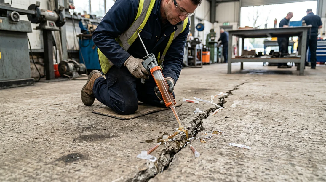 Réparation d'une fissure de terrasse par injection de résine époxy