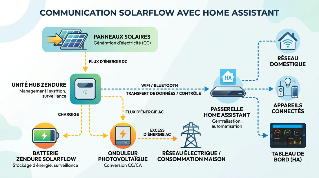 Schéma de connexion entre le matériel Zendure et Home Assistant