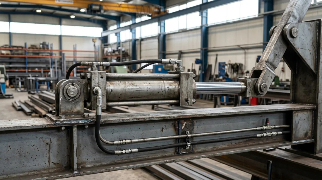 Vérin hydraulique puissant fixé sur le châssis de la fendeuse