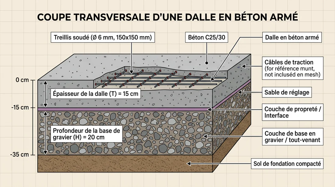 Schéma de la structure globale d'une dalle en béton armé