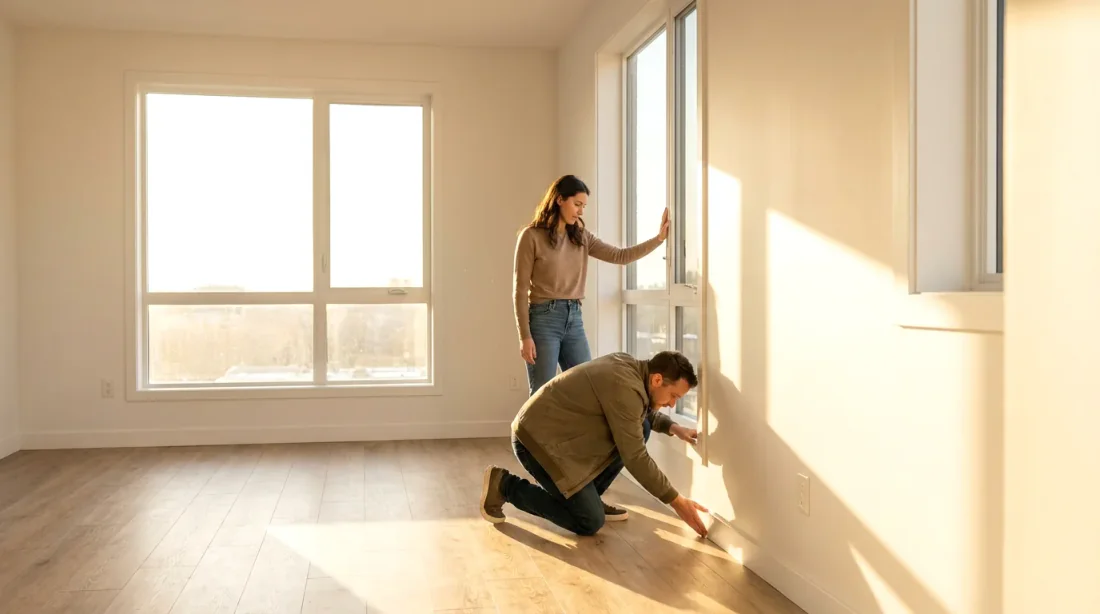 Porte d'appartement ouverte avec clé dans la serrure, illustration d'une visite de logement social