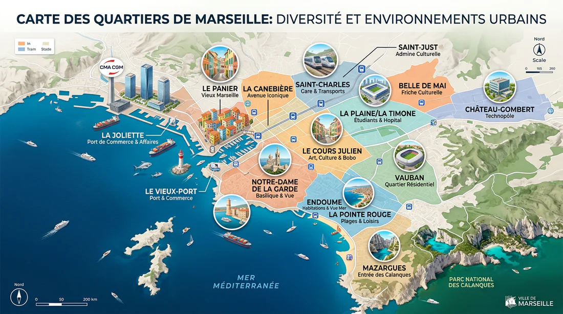 Carte des quartiers de Marseille