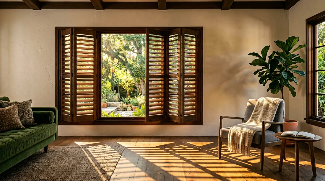 Détail macro des renforts invisibles dans l'emboîture d'un volet en bois sans Z