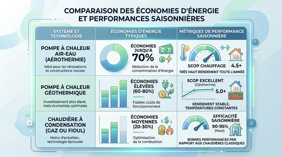 Tableau des économies d'énergie réalisées avec une pompe à chaleur