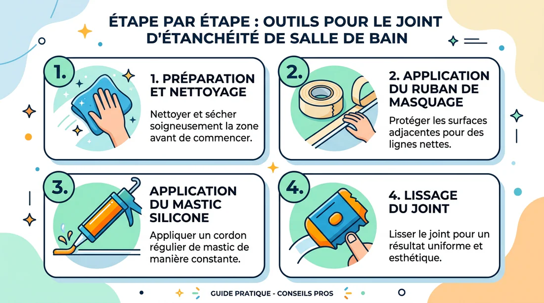 Infographie des outils nécessaires pour refaire les joints de douche