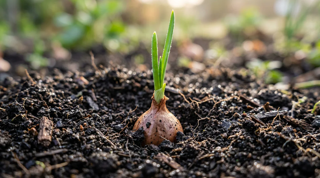 Plantation d'une échalote dans un sol fertile