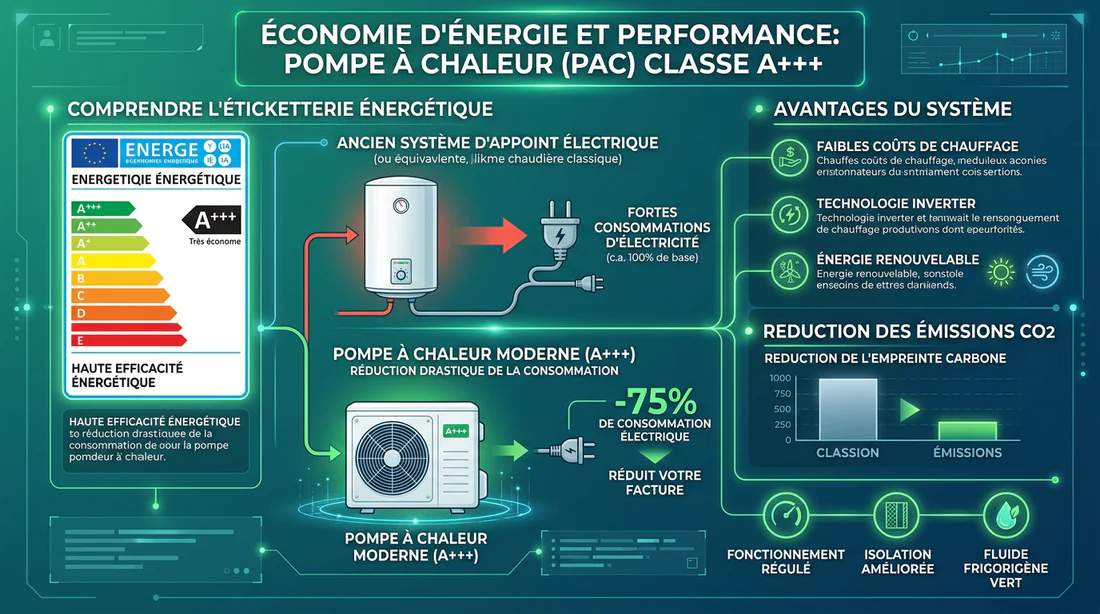 Schéma d'efficacité énergétique et consommation des climatiseurs A+++