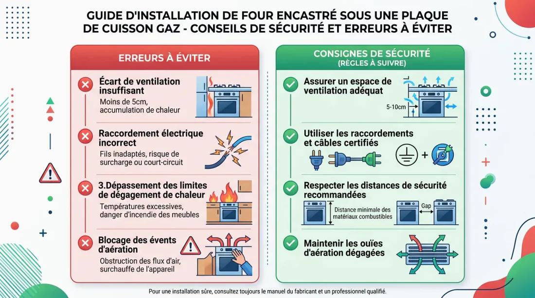 Mains installant un four encastrable dans un meuble de cuisine avec plaque gaz visible