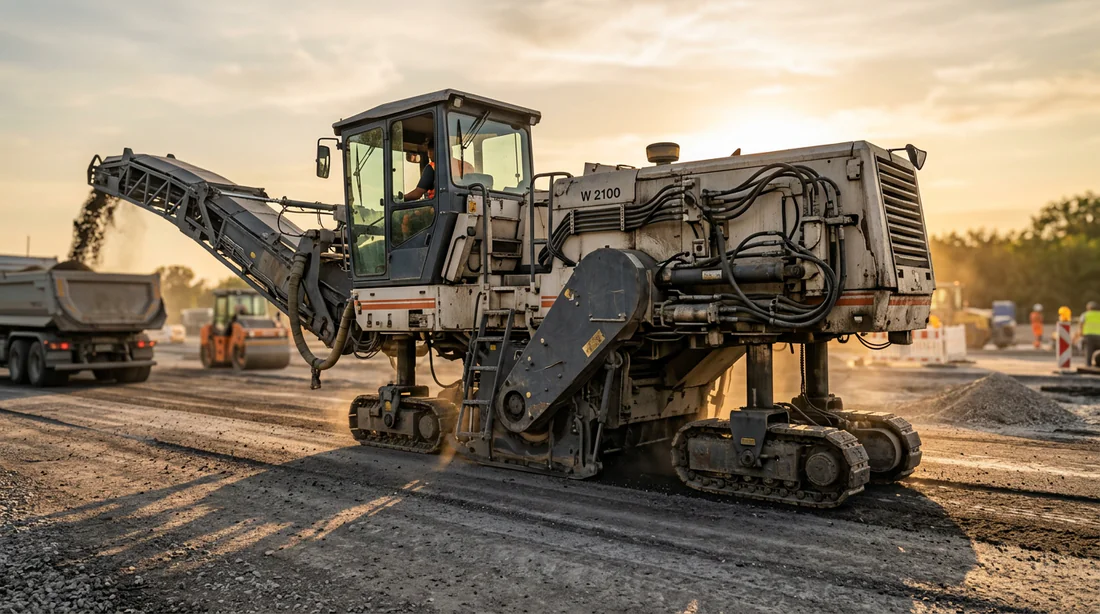 Raboteuse routière sur un chantier de construction