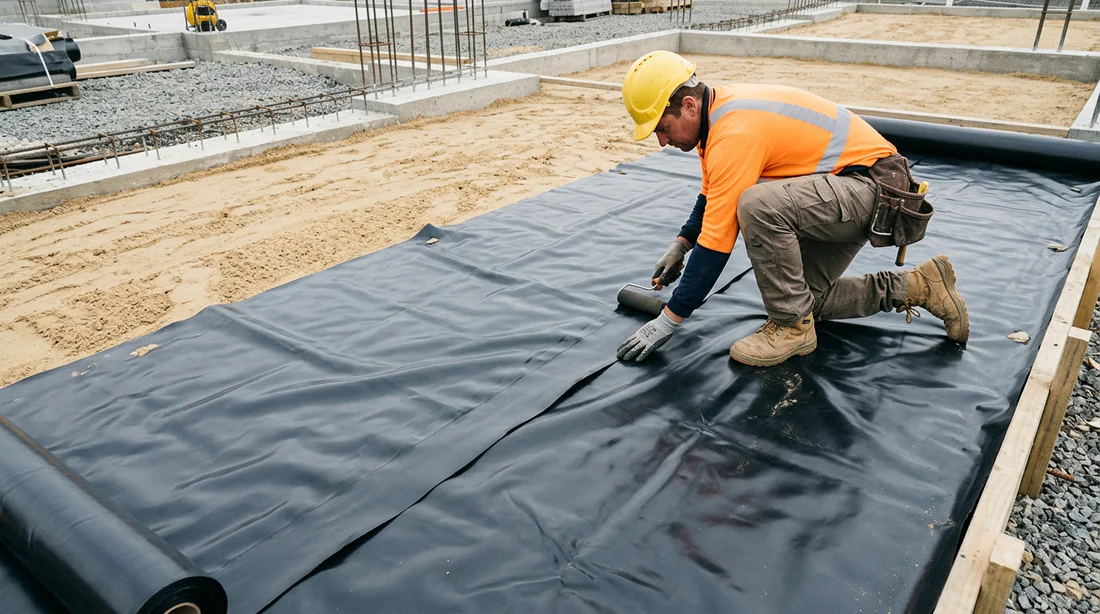 Pose du film polyane sous dalle béton