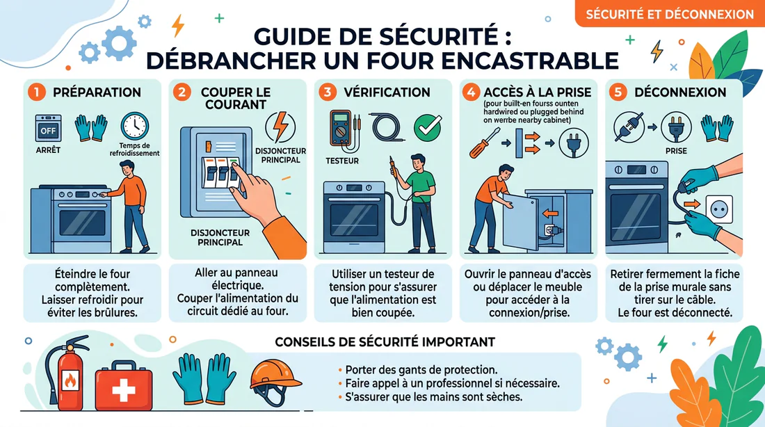 Schéma des étapes pour débrancher un four encastrable en toute sécurité