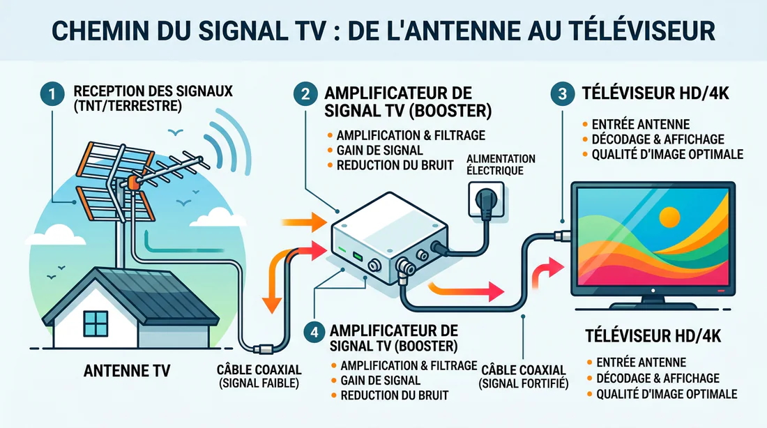 Schéma technique du câblage d'un amplificateur TV