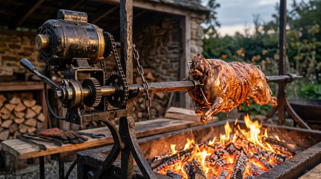 Matériel et pièces mécaniques nécessaires pour fabriquer un moteur de tourne-broche maison