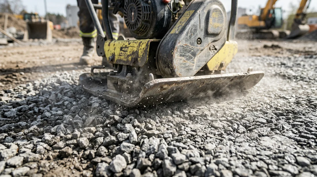 Compactage du gravier pour hérisson de dalle