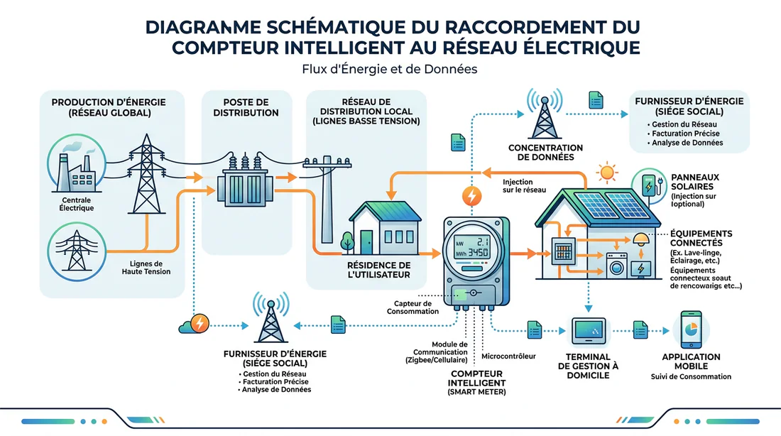 Schéma de fonctionnement d'un compteur communicant