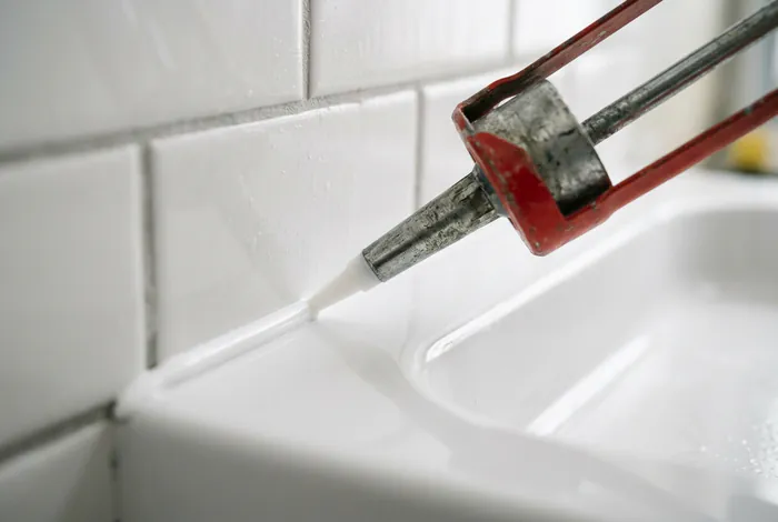 Application de silicone blanc pour joint de douche avec pistolet extrudeur