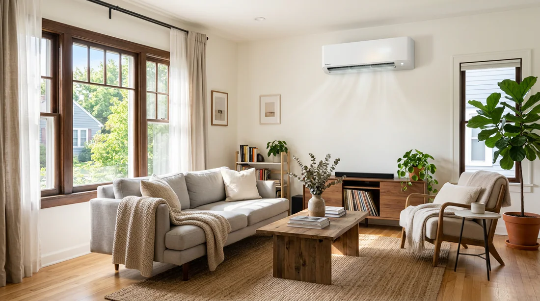 Salon confortable avec climatisation optimale à 22 degrés