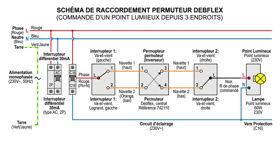 Schéma de câblage pour permutateur Debflex