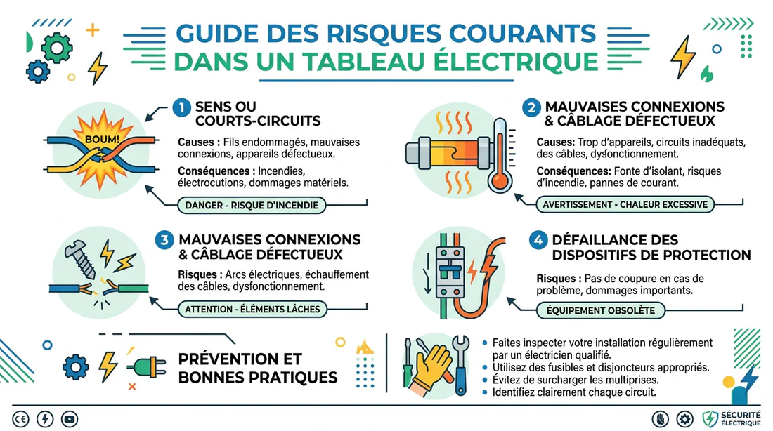 Infographie des risques électriques courants dans un tableau