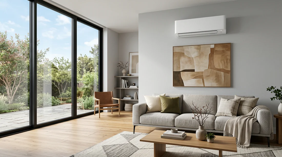 Climatiseur réversible design Atlantic ou Daikin dans un séjour