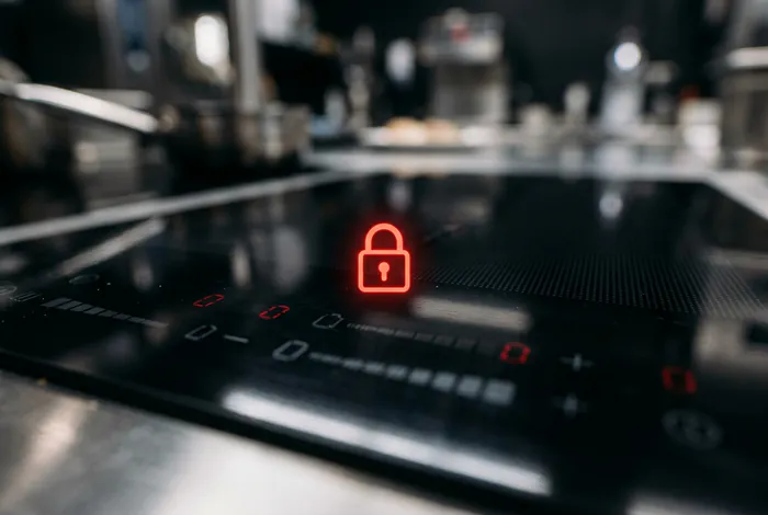 Gros plan sur le verrouillage de sécurité d'une plaque à induction